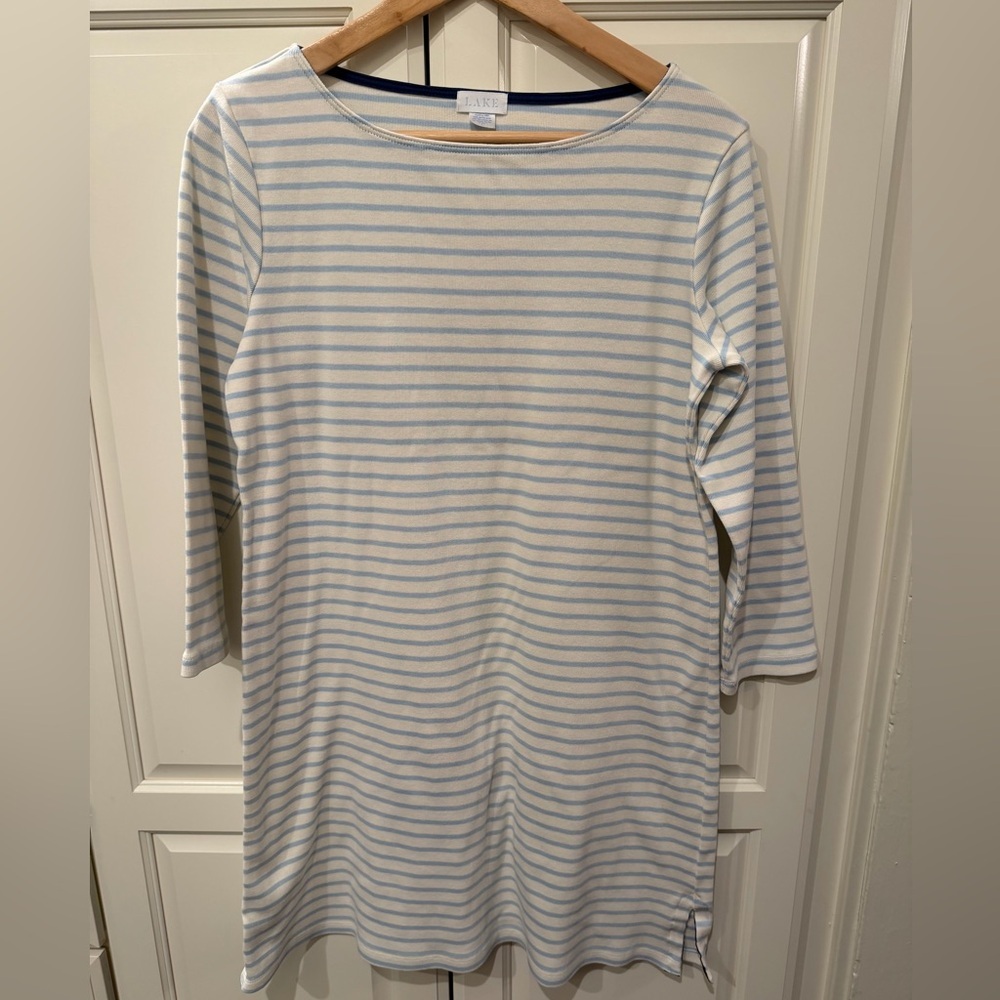 LAKE Pajamas Women's Breton Dress French Blue Stripe Supima Cotton Size S Small